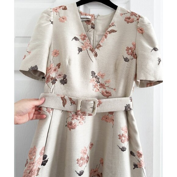 CO Pink Floral Jacquard Dress in Beige, size Medium (Fits size Small) - Picture 8 of 10